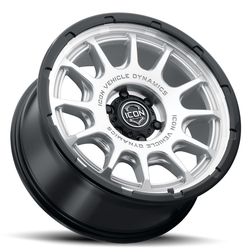 ICON Alloys Rancho, Silver Machined w/ Gloss Black Lip, 20 x 9 / 5 x 5, -12mm Offset, 4.5" BS