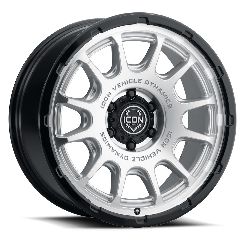 ICON Alloys Rancho, Silver Machined w/ Gloss Black Lip, 20 x 9 / 5 x 5, -12mm Offset, 4.5" BS