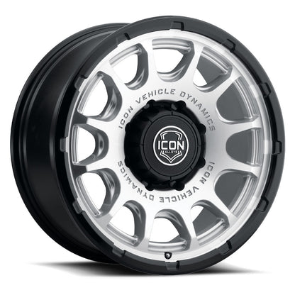 ICON Alloys Rancho, Silver Machined w/ Gloss Black Lip, 20 x 9 / 8 x 180, 12mm Offset, 5.5" BS