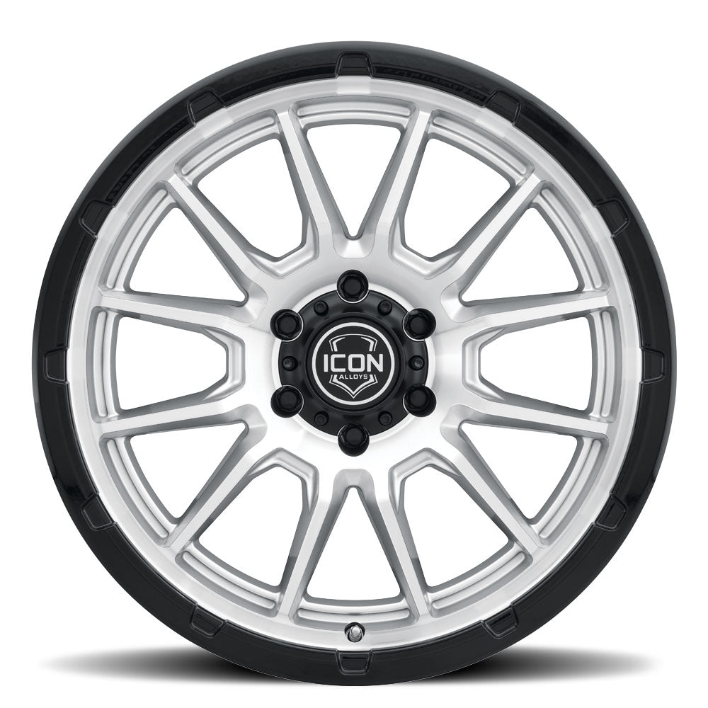 ICON Alloys Cajon, Silver Machined w/ Gloss Black Lip, 20 x 9 / 8 x 6.5, 12mm Offset, 5.5" BS