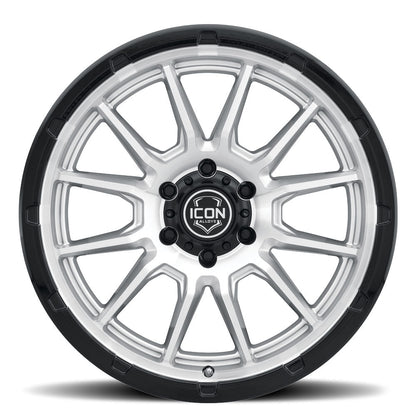 ICON Alloys Cajon, Silver Machined w/ Gloss Black Lip, 20 x 9 / 8 x 6.5, 12mm Offset, 5.5" BS